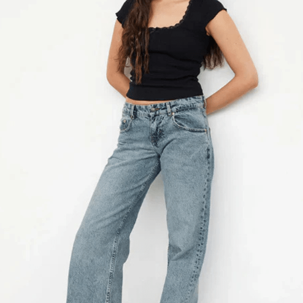 Lavinque Jeans Blancbleu / XS Jean Large Taille Haute | Confort | Style Rétro et Moderne