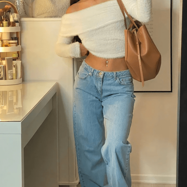 Lavinque Jeans Bleu Clair / XS Jean Large Taille Haute | Confort | Style Rétro et Moderne