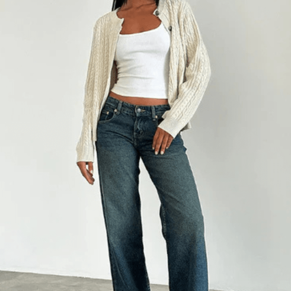 Lavinque Jeans Bleu foncé / XS Jean Large Taille Haute | Confort | Style Rétro et Moderne