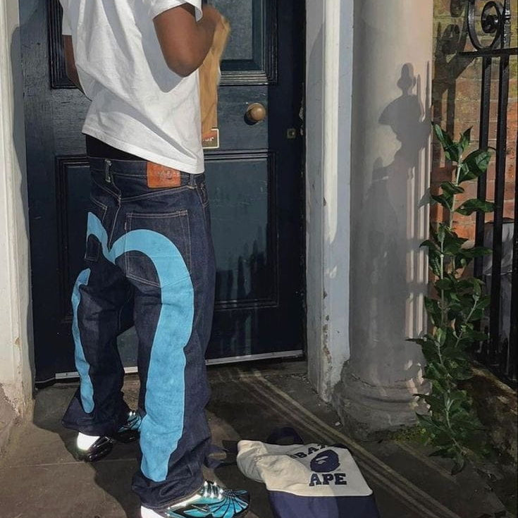 Lavinque Jeans Bleu / S Jean Baggy Bicolore | Streetwear | Original et Audacieux