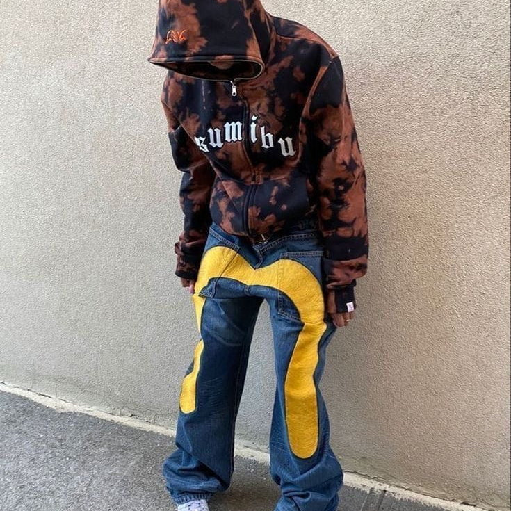 Lavinque Jeans Jaune / S Jean Baggy Bicolore | Streetwear | Original et Audacieux