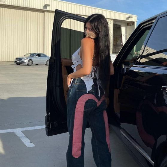 Lavinque Jeans Rose / S Jean Baggy Bicolore | Streetwear | Original et Audacieux