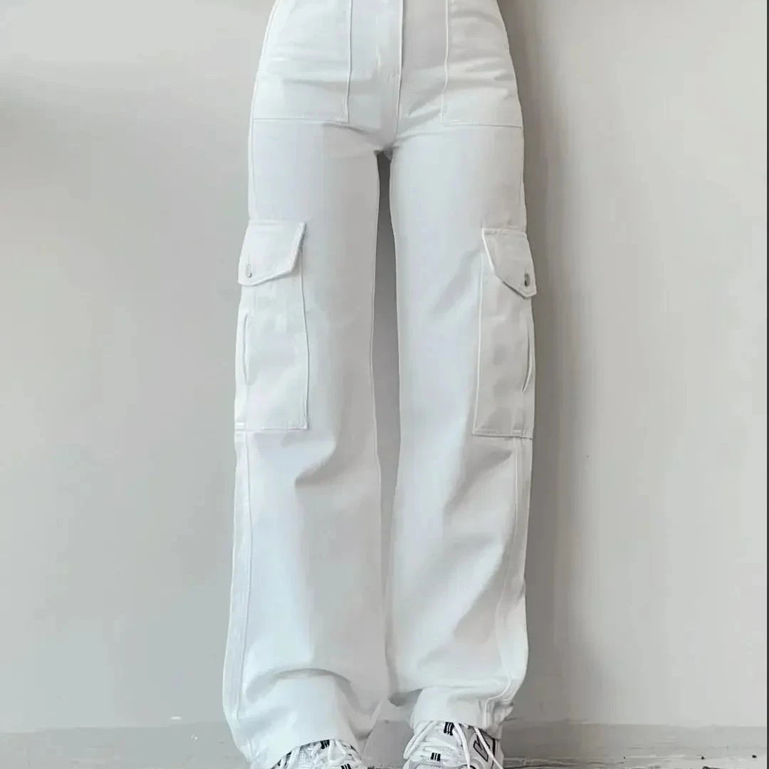 Lavinque Pants Blanc / S Pantalon Cargo Taille Haute | Confort | Tendance et Polyvalent