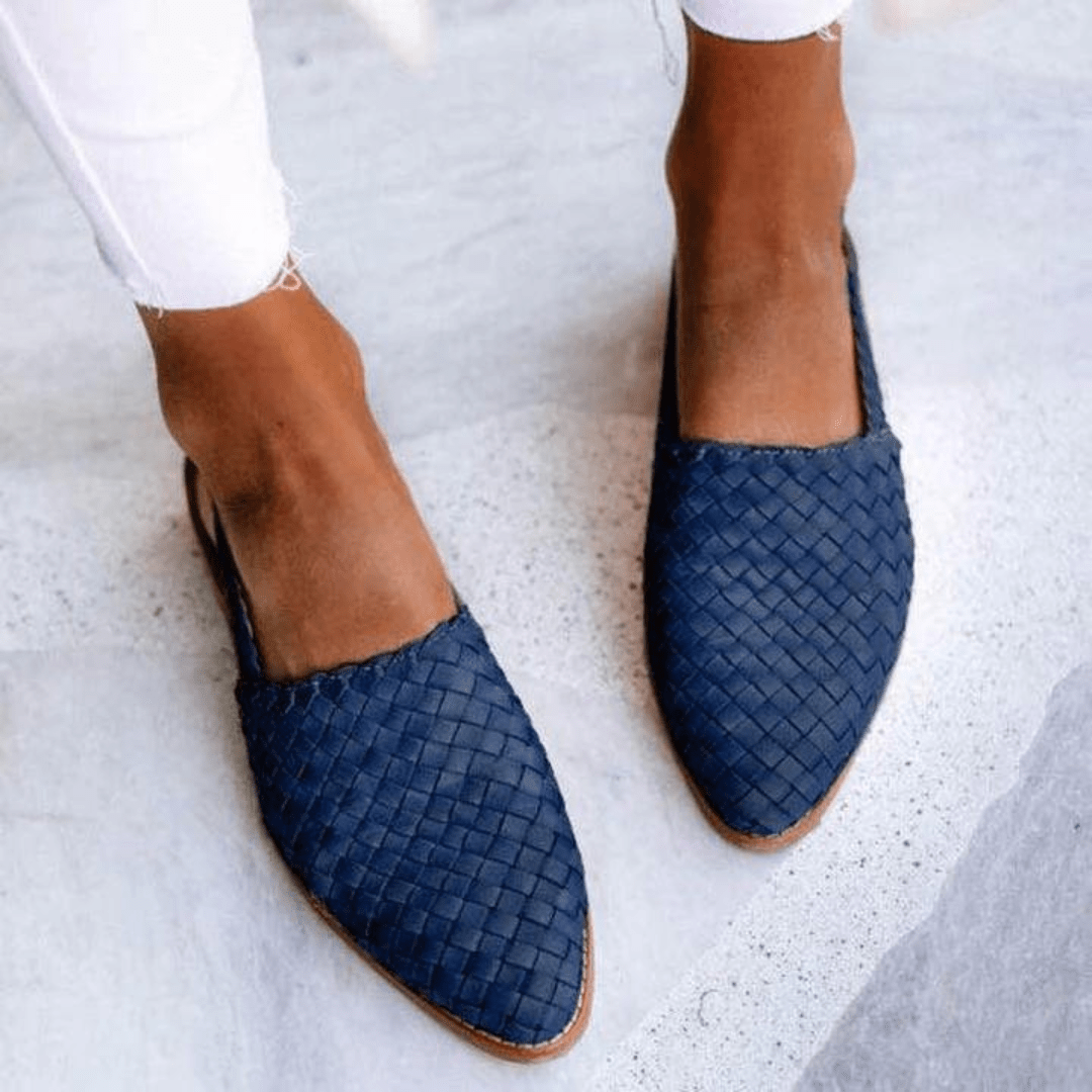 Lavinque Sandals Bleu / 35 Sandales Tressées Plates | Cuir Marron | Style Bohème Confortable