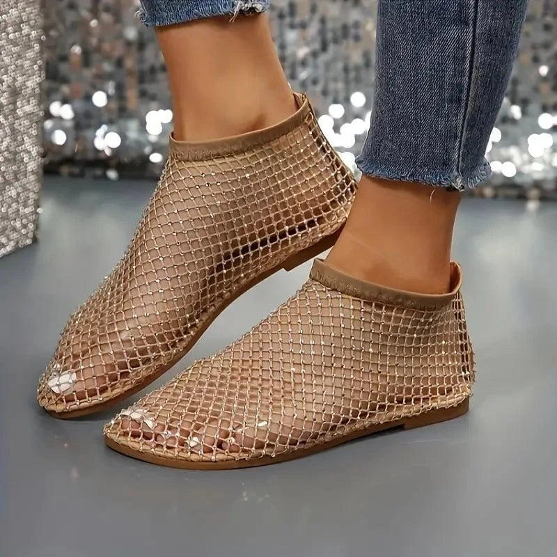 Lavinque Sandals Couleur de la peau / 35 Ballerines Filet Strass | Transparentes et Noires | Tendance et Élégance