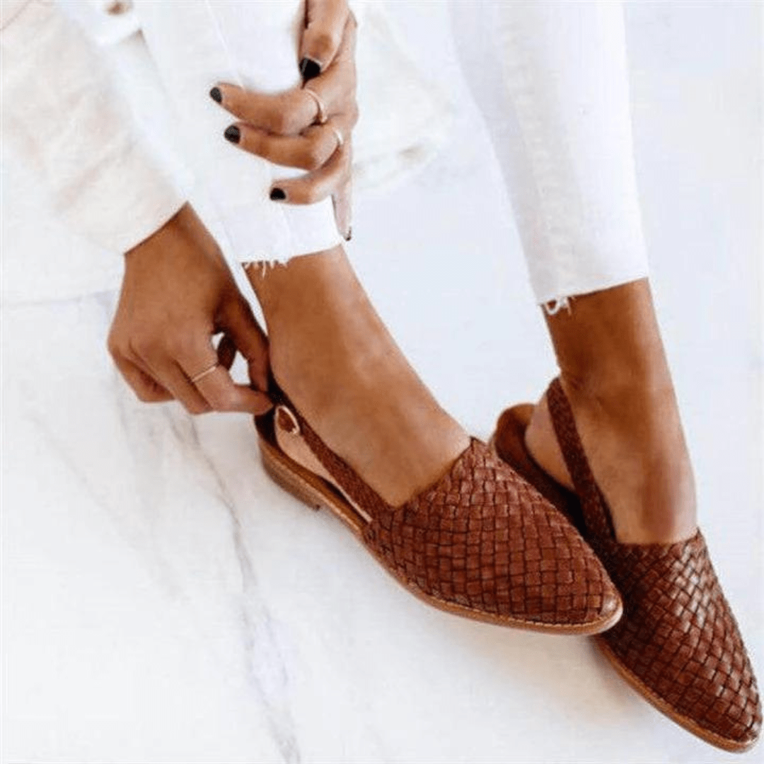 Lavinque Sandals Marron foncé / 35 Sandales Tressées Plates | Cuir Marron | Style Bohème Confortable