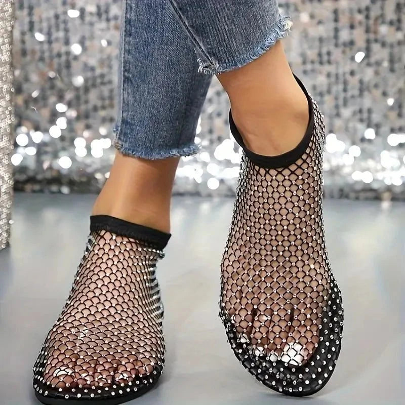 Lavinque Sandals Noir / 35 Ballerines Filet Strass | Transparentes et Noires | Tendance et Élégance