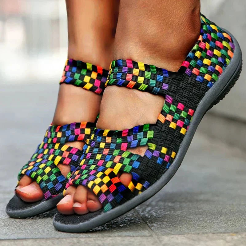 Lavinque Sandals Noir coloré / 36 Sandales Tissées Femme | Confort & Élasticité | Style Coloré et Unique