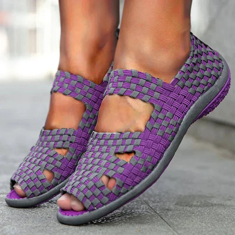 Lavinque Sandals Pourpre / 36 Sandales Tissées Femme | Confort & Élasticité | Style Coloré et Unique