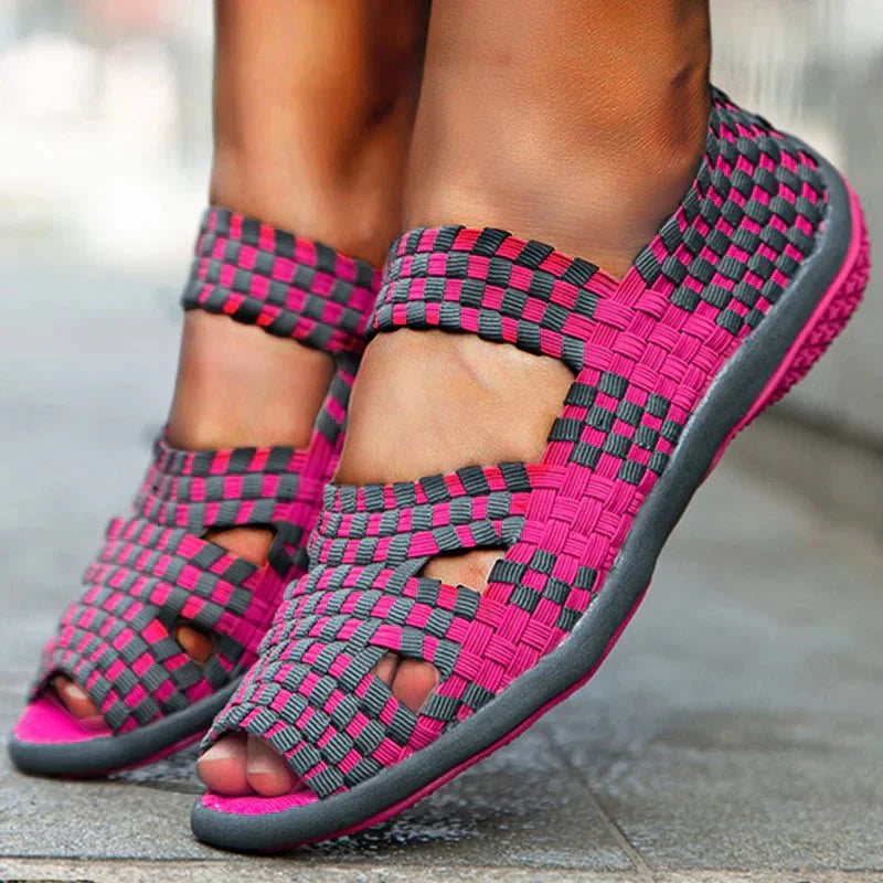 Lavinque Sandals Rose / 36 Sandales Tissées Femme | Confort & Élasticité | Style Coloré et Unique