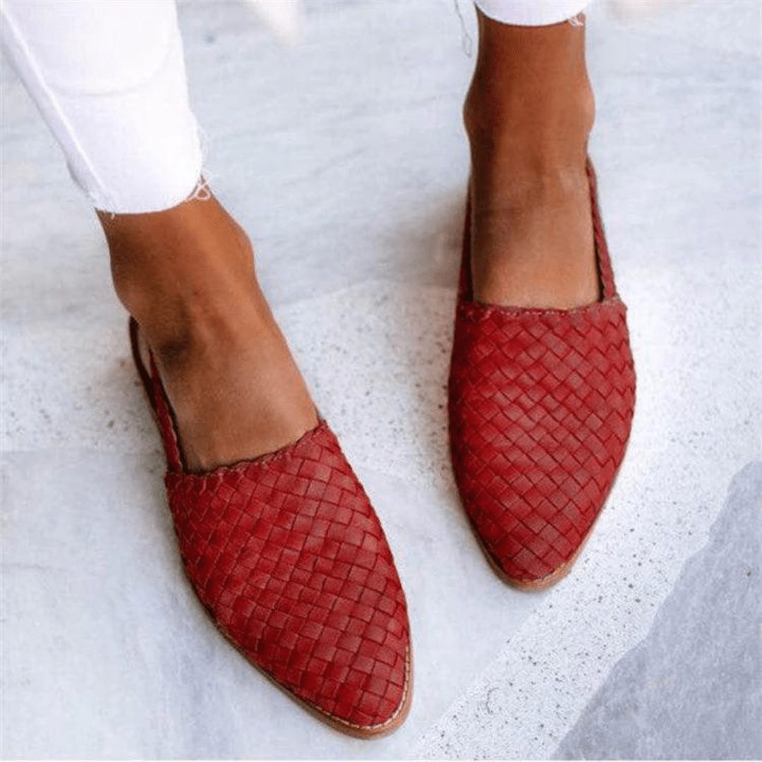 Lavinque Sandals Rouge / 35 Sandales Tressées Plates | Cuir Marron | Style Bohème Confortable