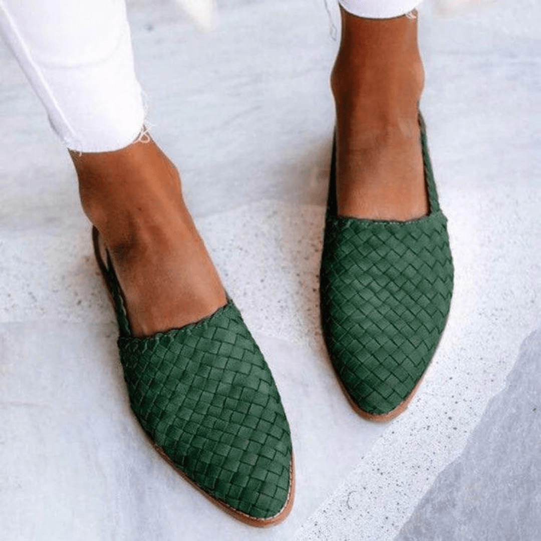 Lavinque Sandals Vert / 35 Sandales Tressées Plates | Cuir Marron | Style Bohème Confortable
