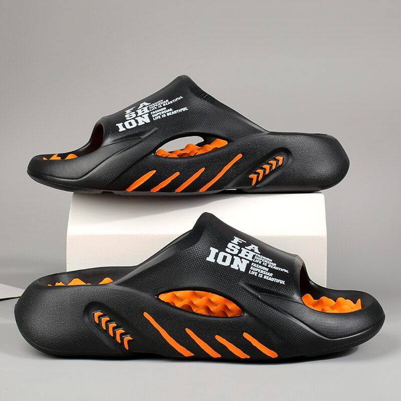 Lavinque Slippers Noir orange / 38-39 Claquettes Sport Homme | Confort & Amorti | Design Moderne et Ergonomique