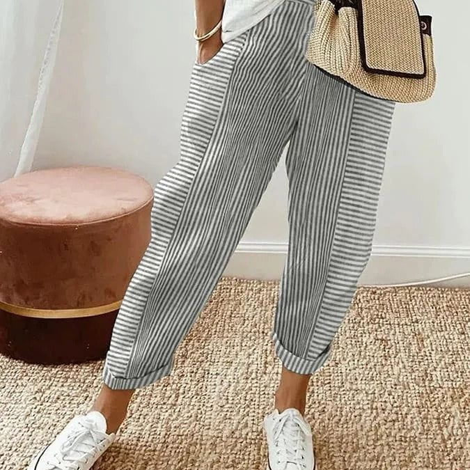 Lavinque Trousers Gris Clair / XS Pantalon Décontracté à Rayures | Coton Léger | Casual et Confortable