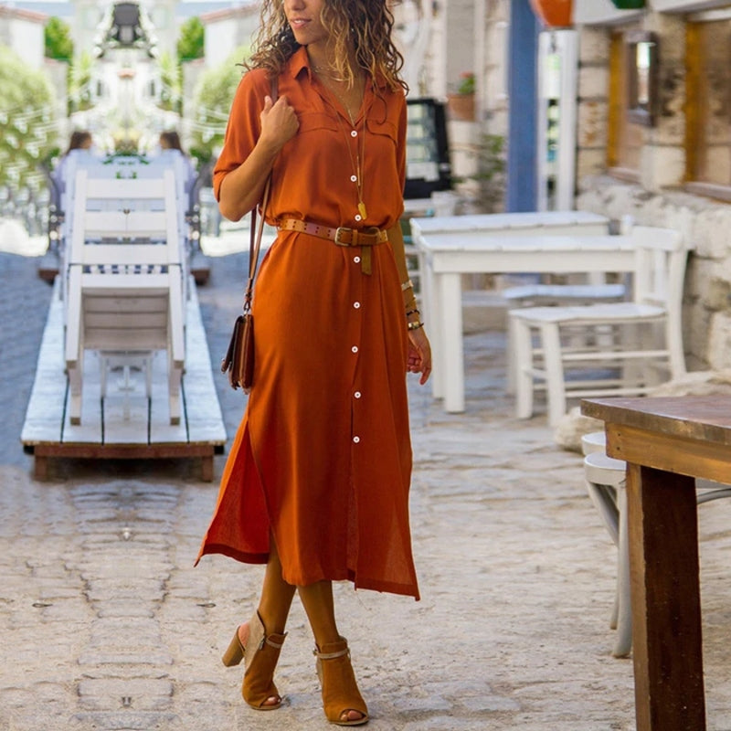 Robe chemise longue ceinturée