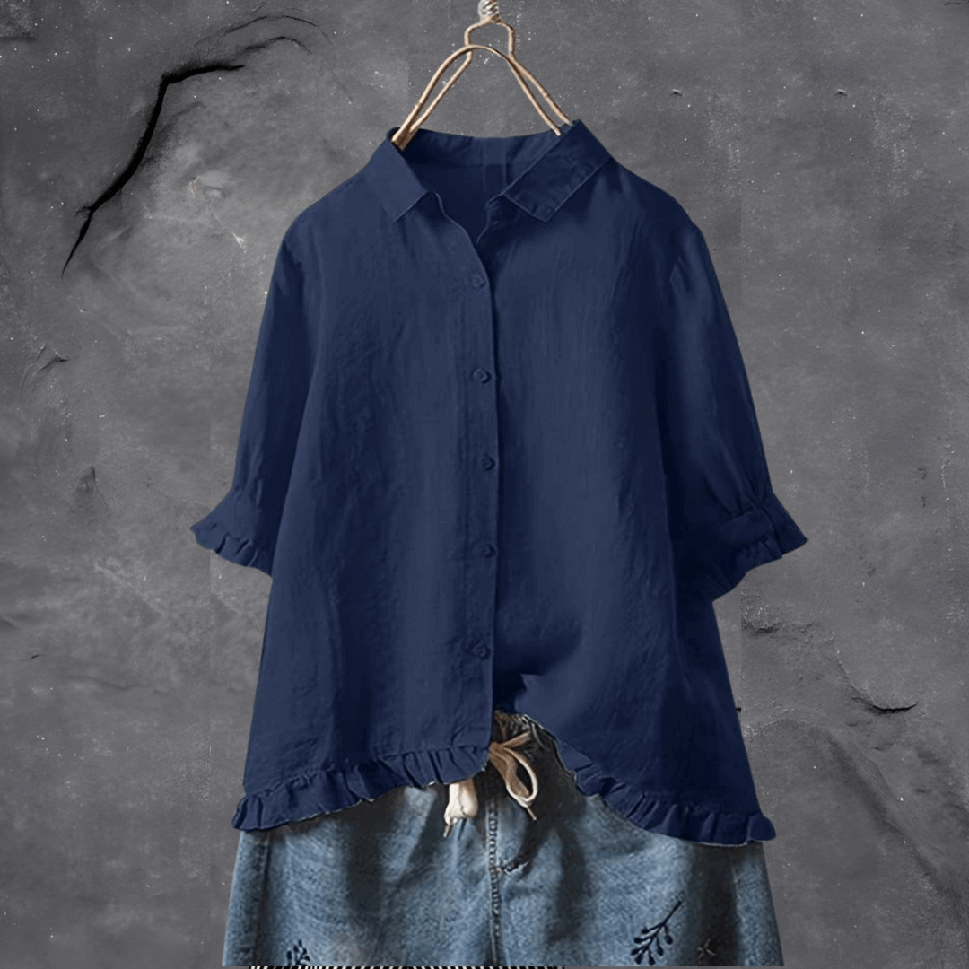 Blouse ample en coton | Style décontracté | Détails volantés