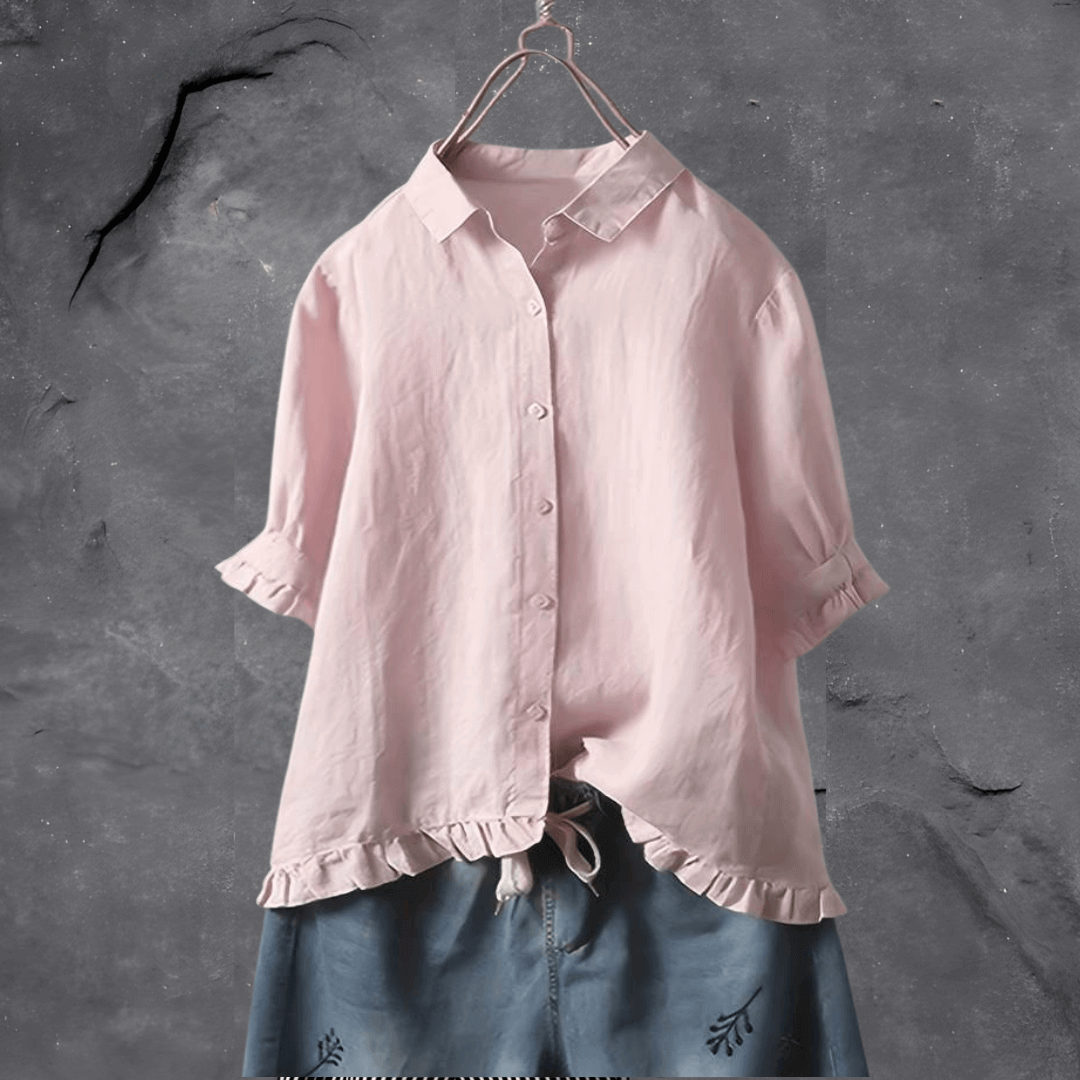 Blouse ample en coton | Style décontracté | Détails volantés