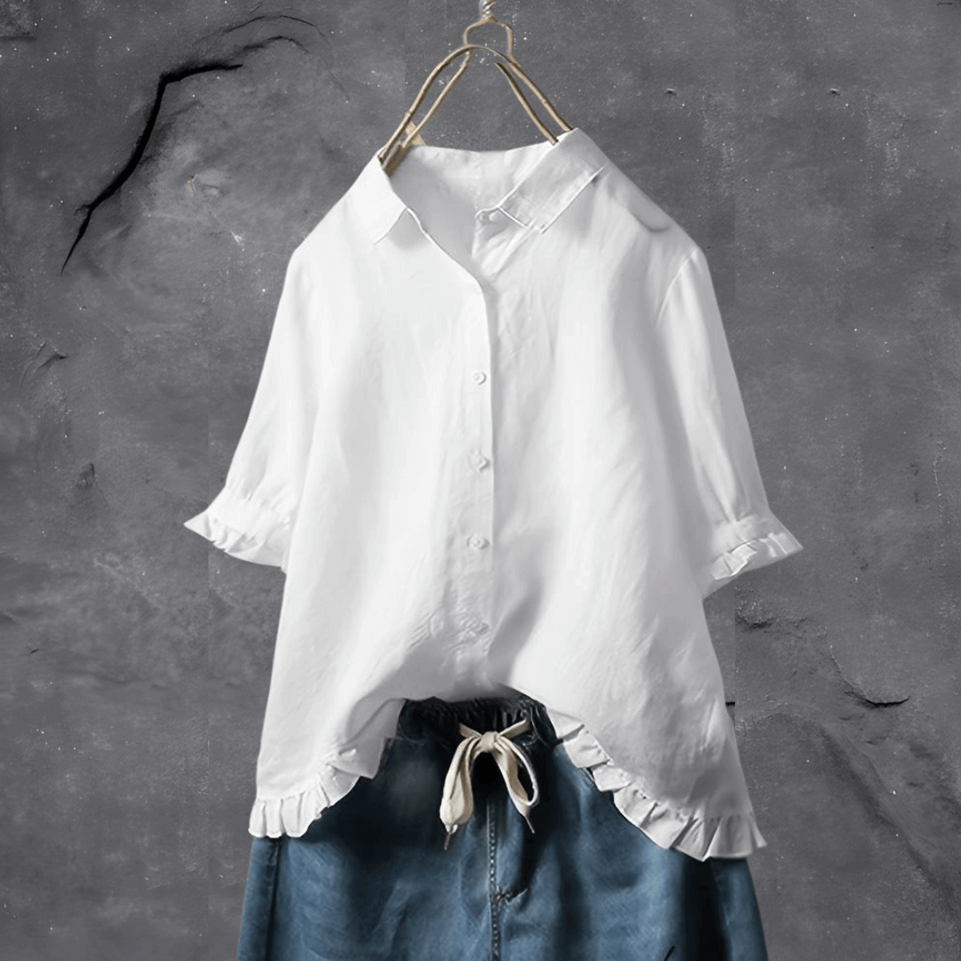 Blouse ample en coton | Style décontracté | Détails volantés