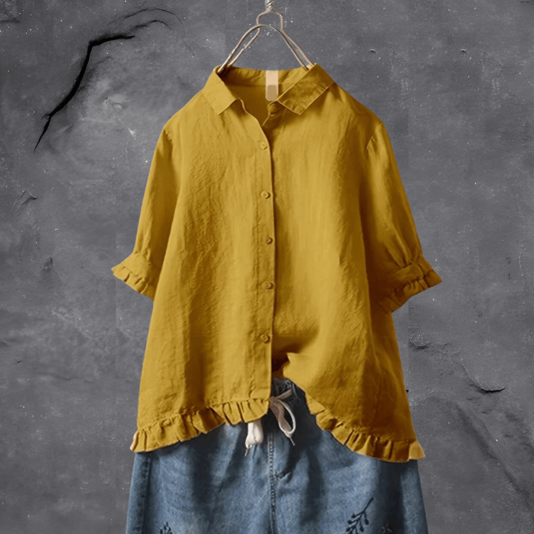 Blouse ample en coton | Style décontracté | Détails volantés