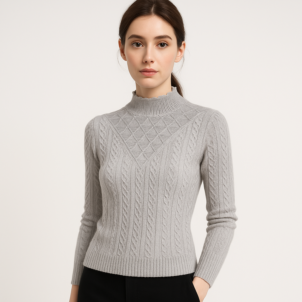 Pull à Col Montant | Texturé | Élégance Structurée et Féminine