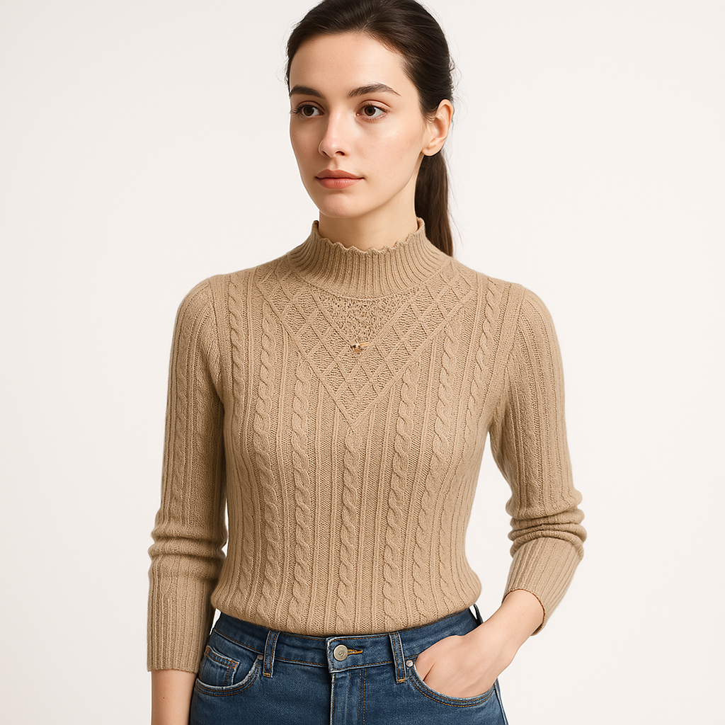 Pull à Col Montant | Texturé | Élégance Structurée et Féminine