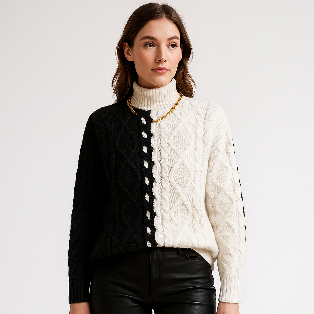 Pull Torsadé Bicolore | Noir & Blanc | Graphique et Chaleureux
