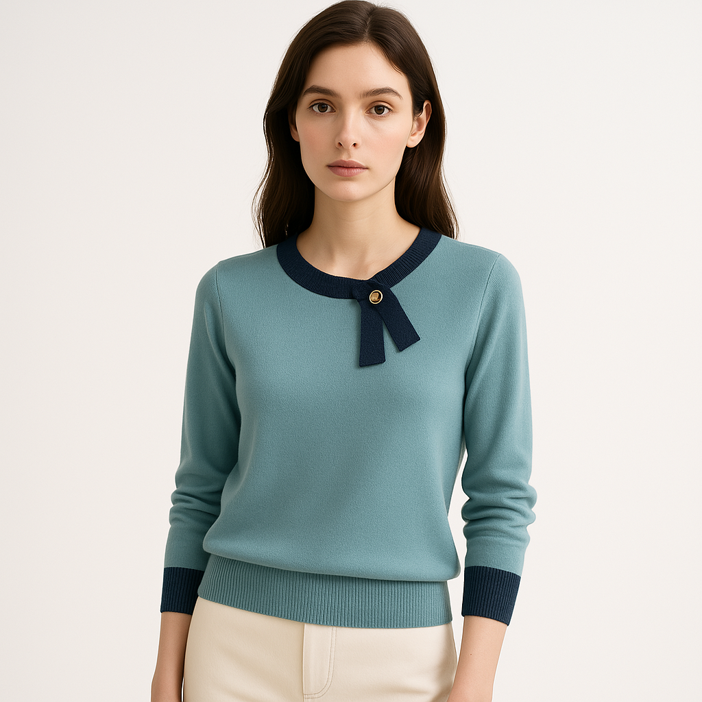 Pull Élégant Détail Nœud | Bleu Clair | Chic et Décontracté