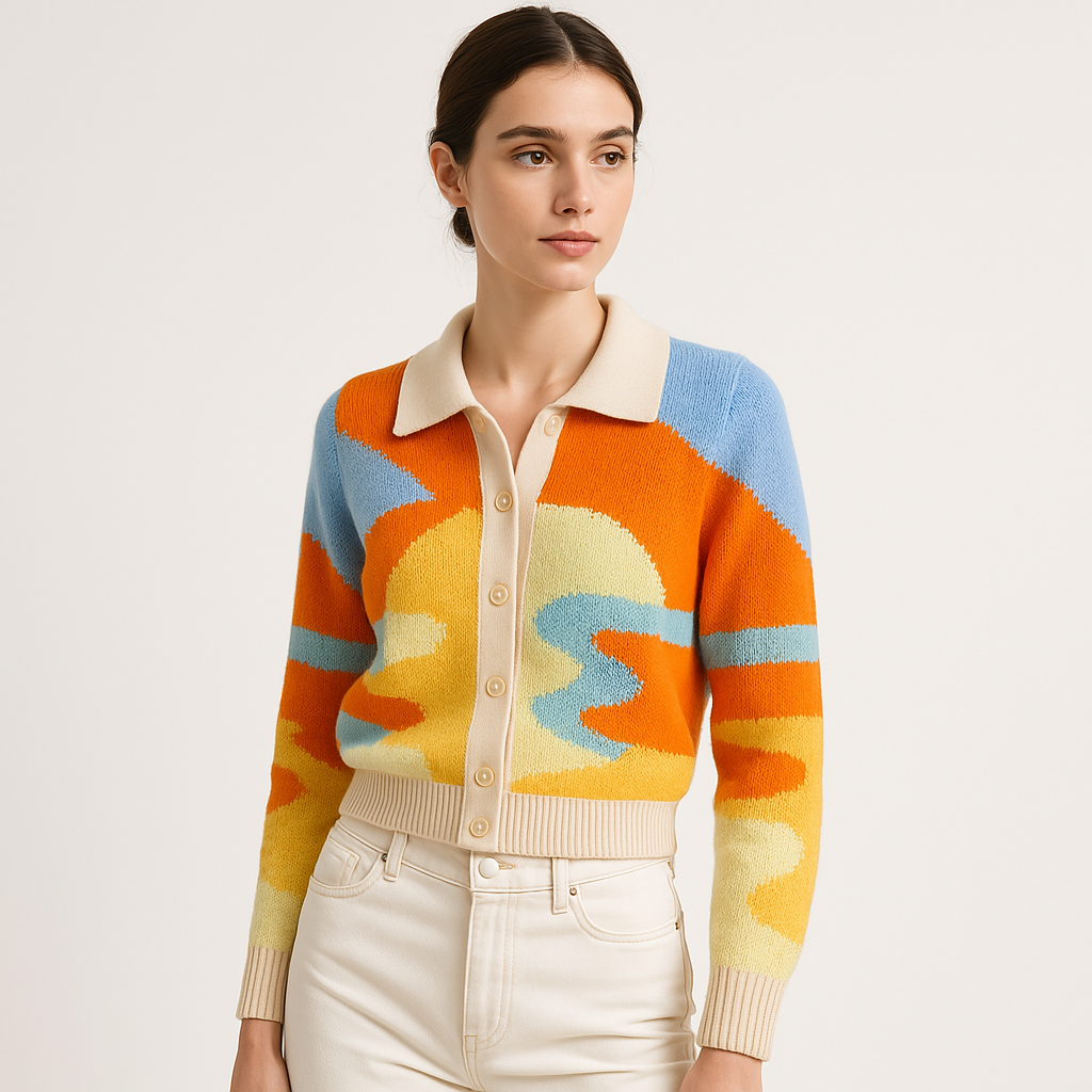 Cardigan Motif Abstrait | Orange | Rétro, Coloré et Audacieux
