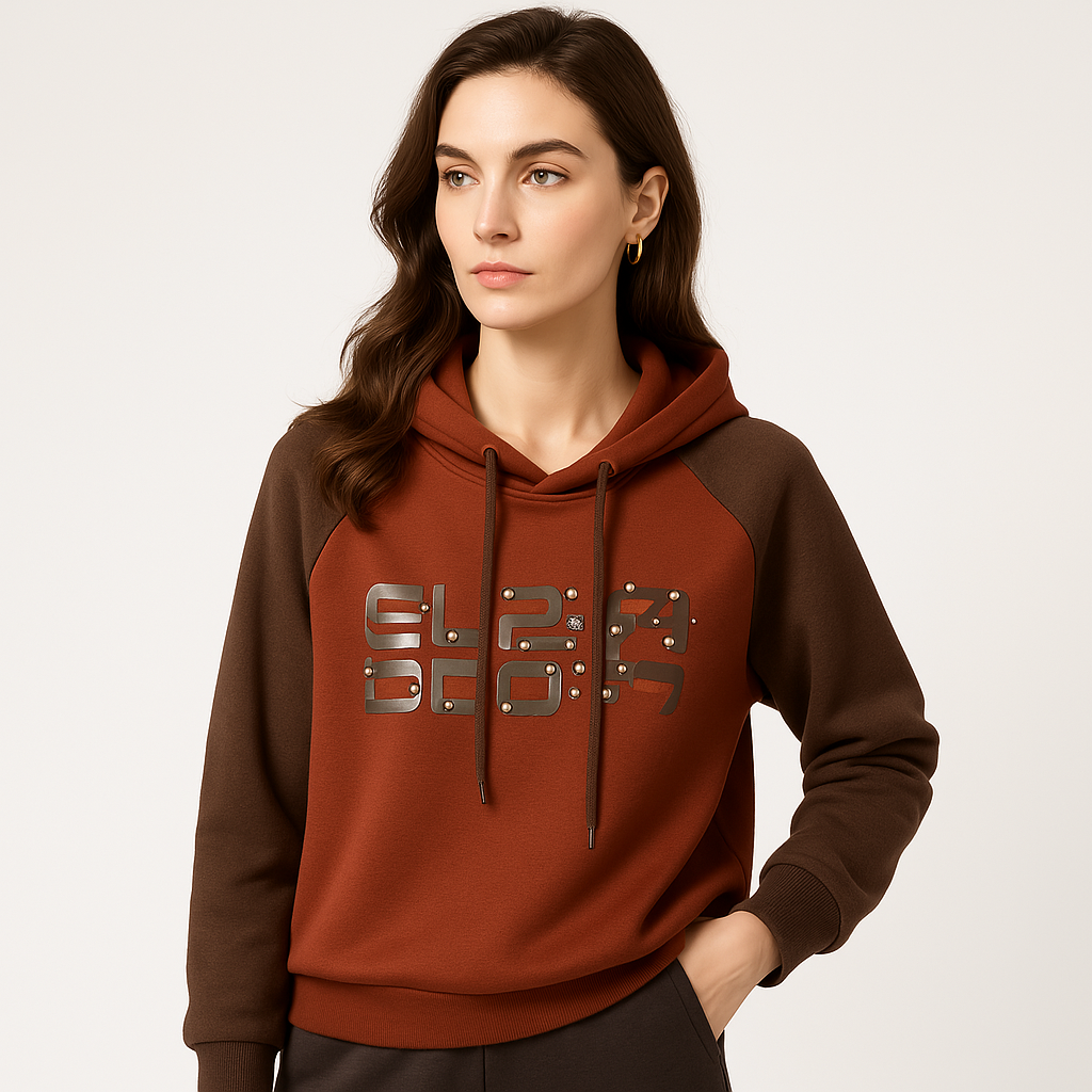 Hoodie Graphique Clouté | Marron | Urbain, Décontracté et Stylé