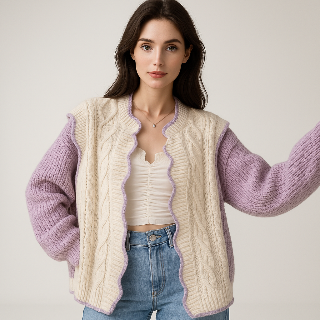 Cardigan à Volants Pastel | Violet & Crème | Romantique et Douillet
