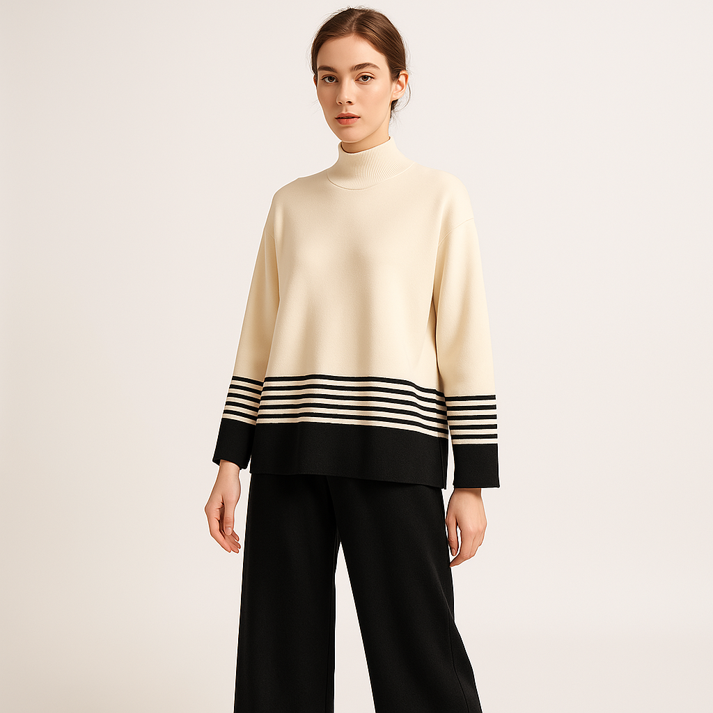 Ensemble Pull et Pantalon | Rayures Contrastées | Chic et Confortable