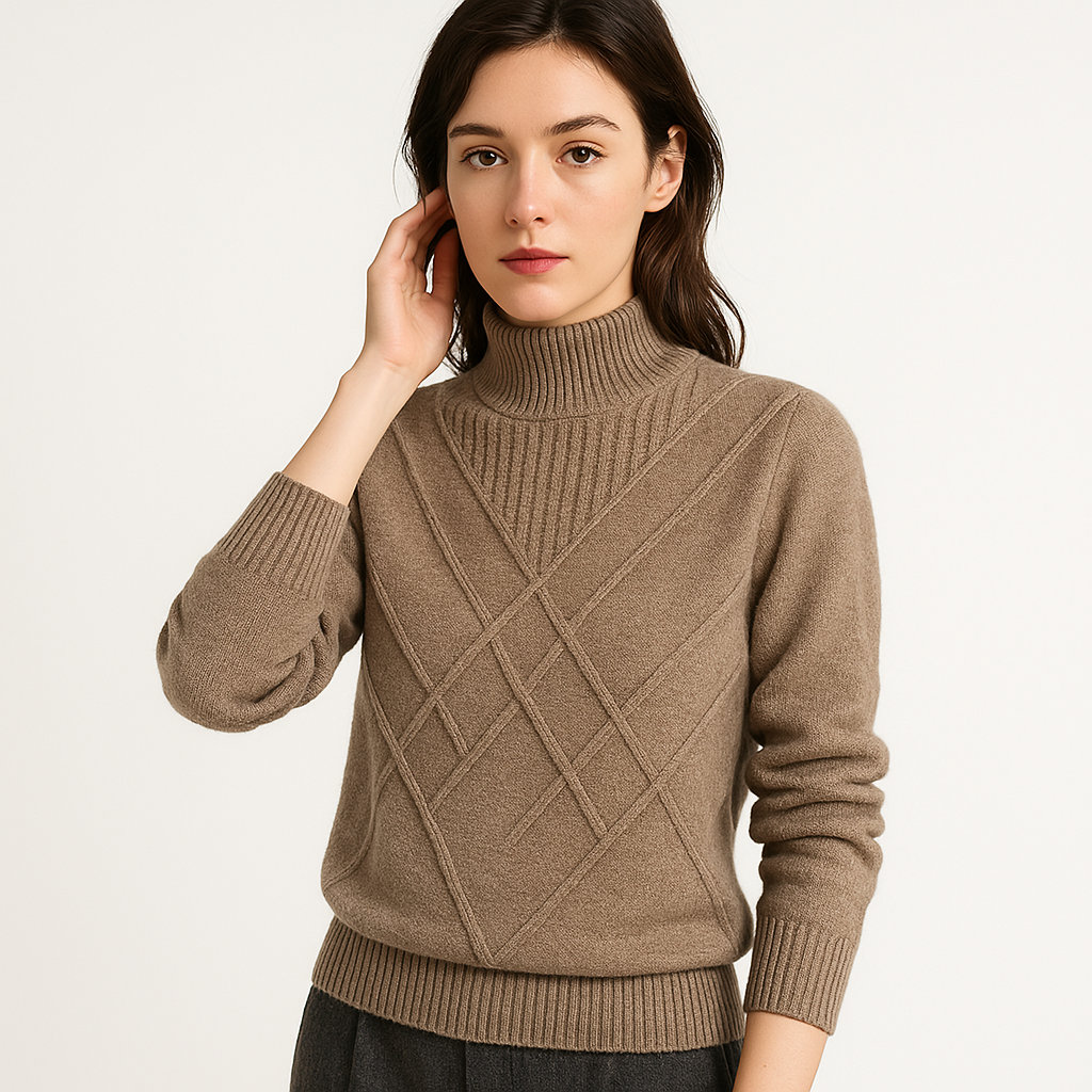 Pull Col Montant Motif Losange | Maille Chaude | Élégance d’Hiver