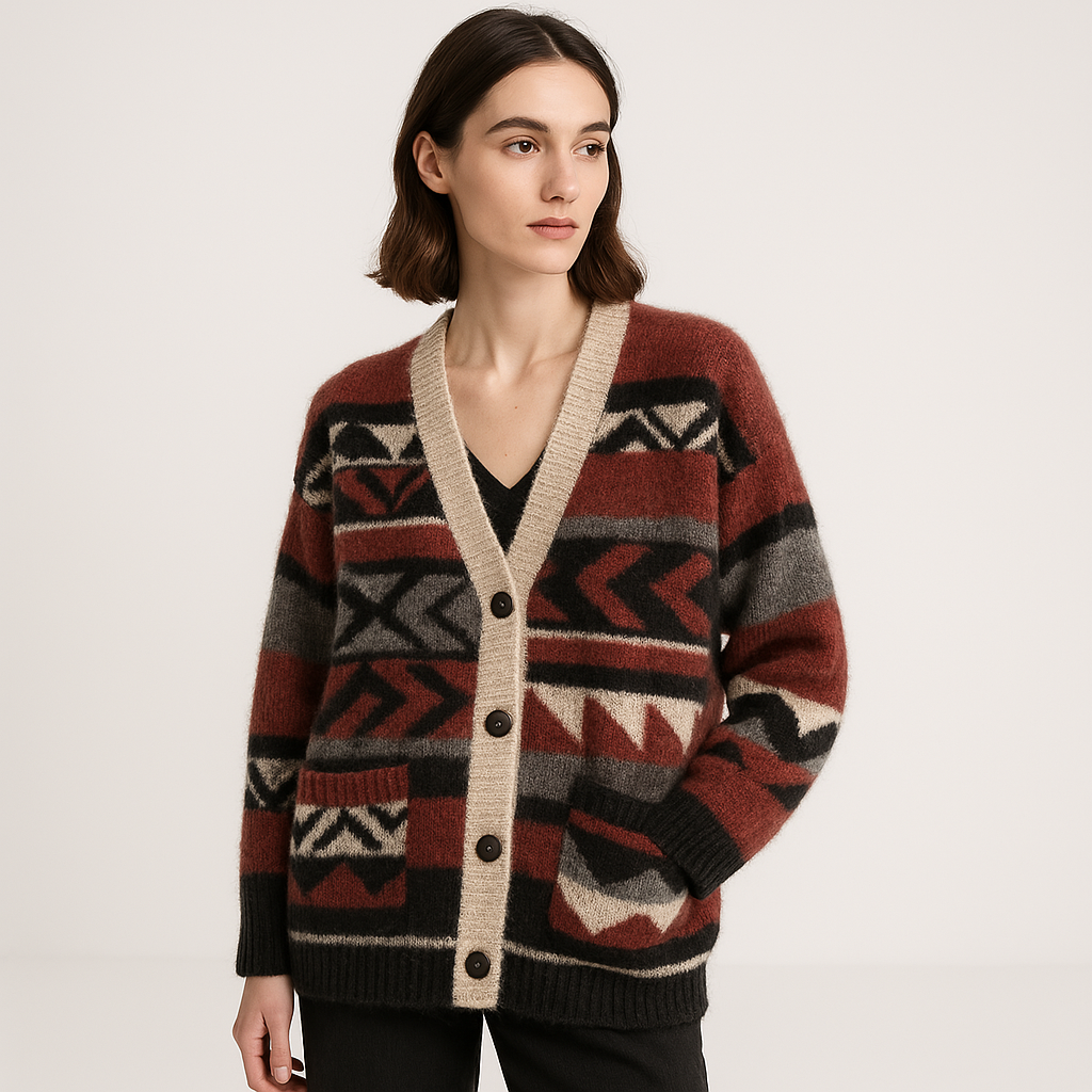 Cardigan Géométrique | Acrylique | Confort Oversize