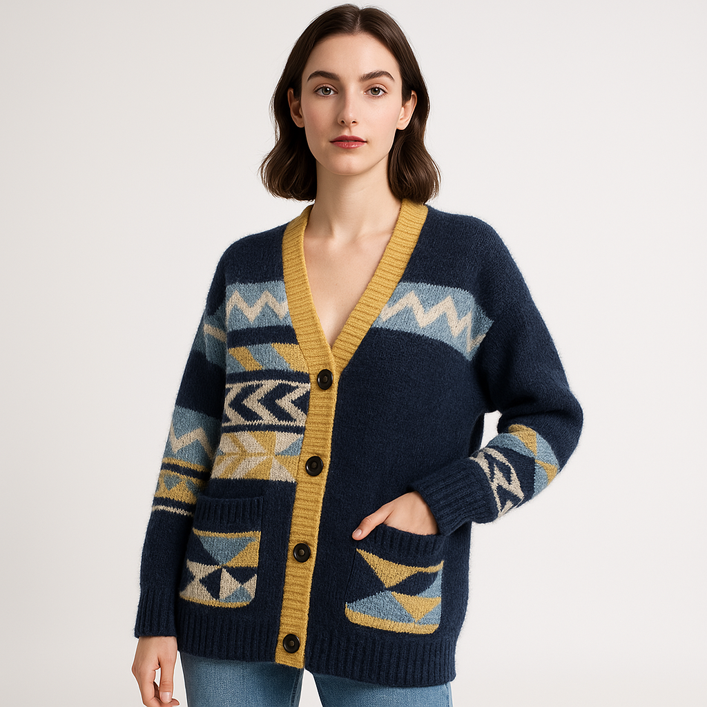 Cardigan Géométrique | Acrylique | Confort Oversize