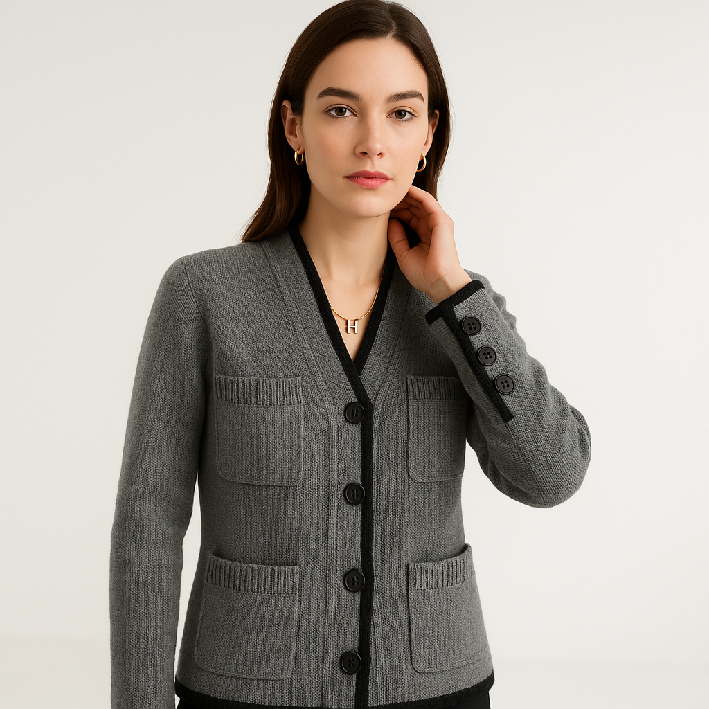 Cardigan Fille Structuré | Maille Contrastée | Élégant et Douillet