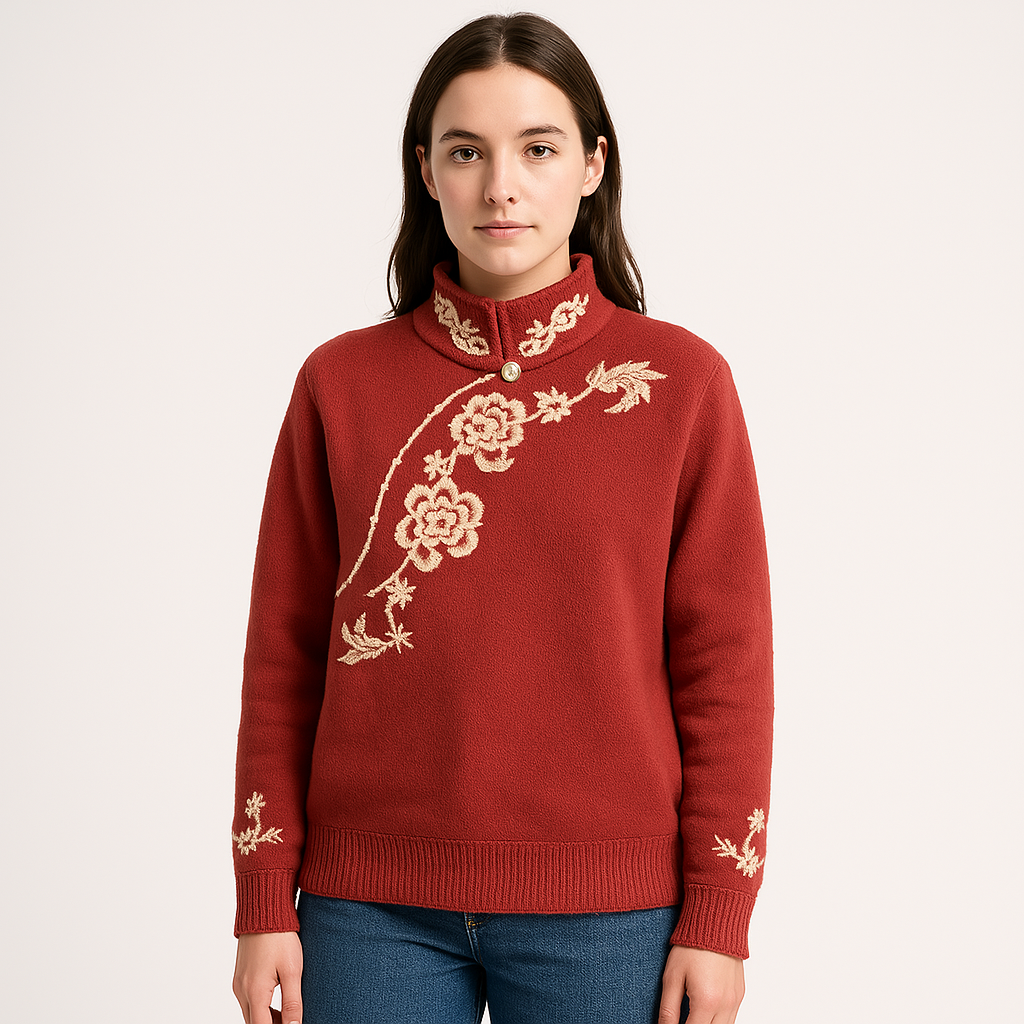 Pull Brodé Col Montant | Hiver | Élégant et Confortable