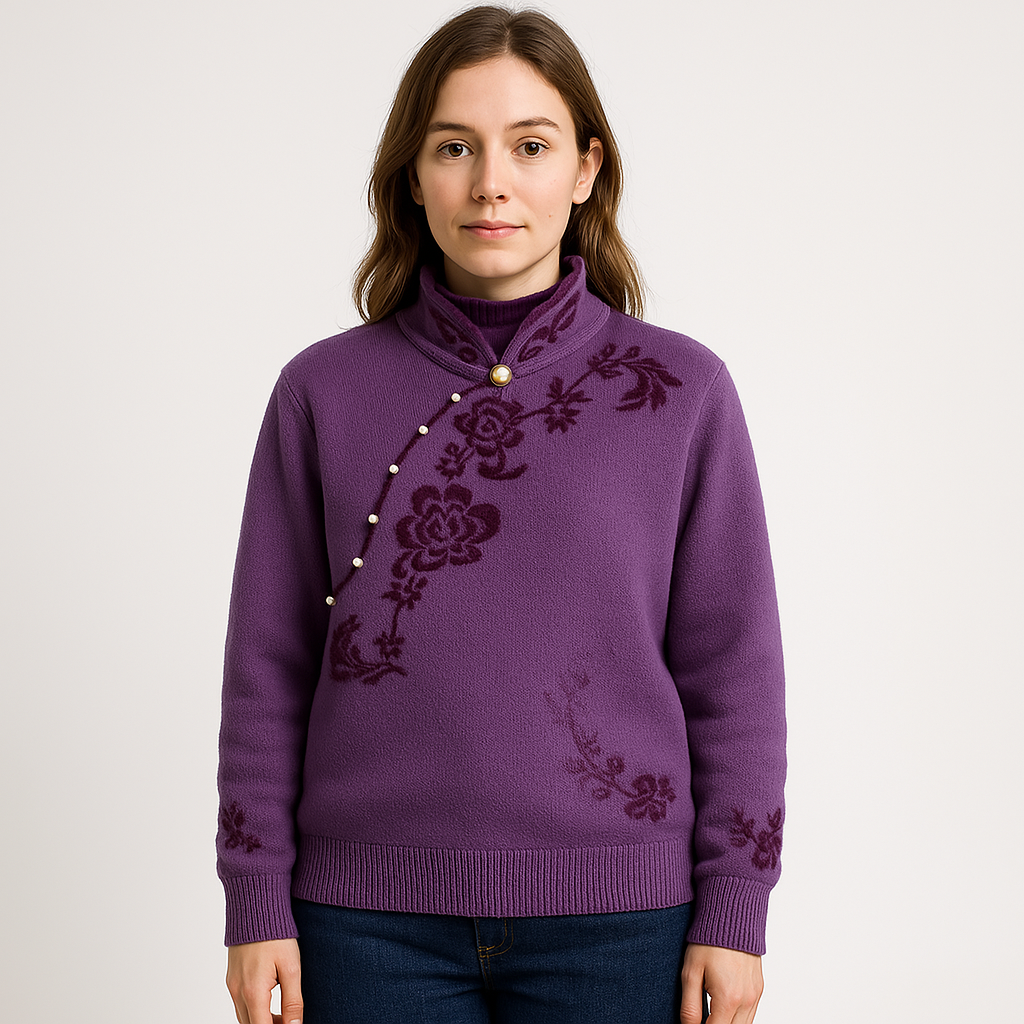 Pull Brodé Col Montant | Hiver | Élégant et Confortable
