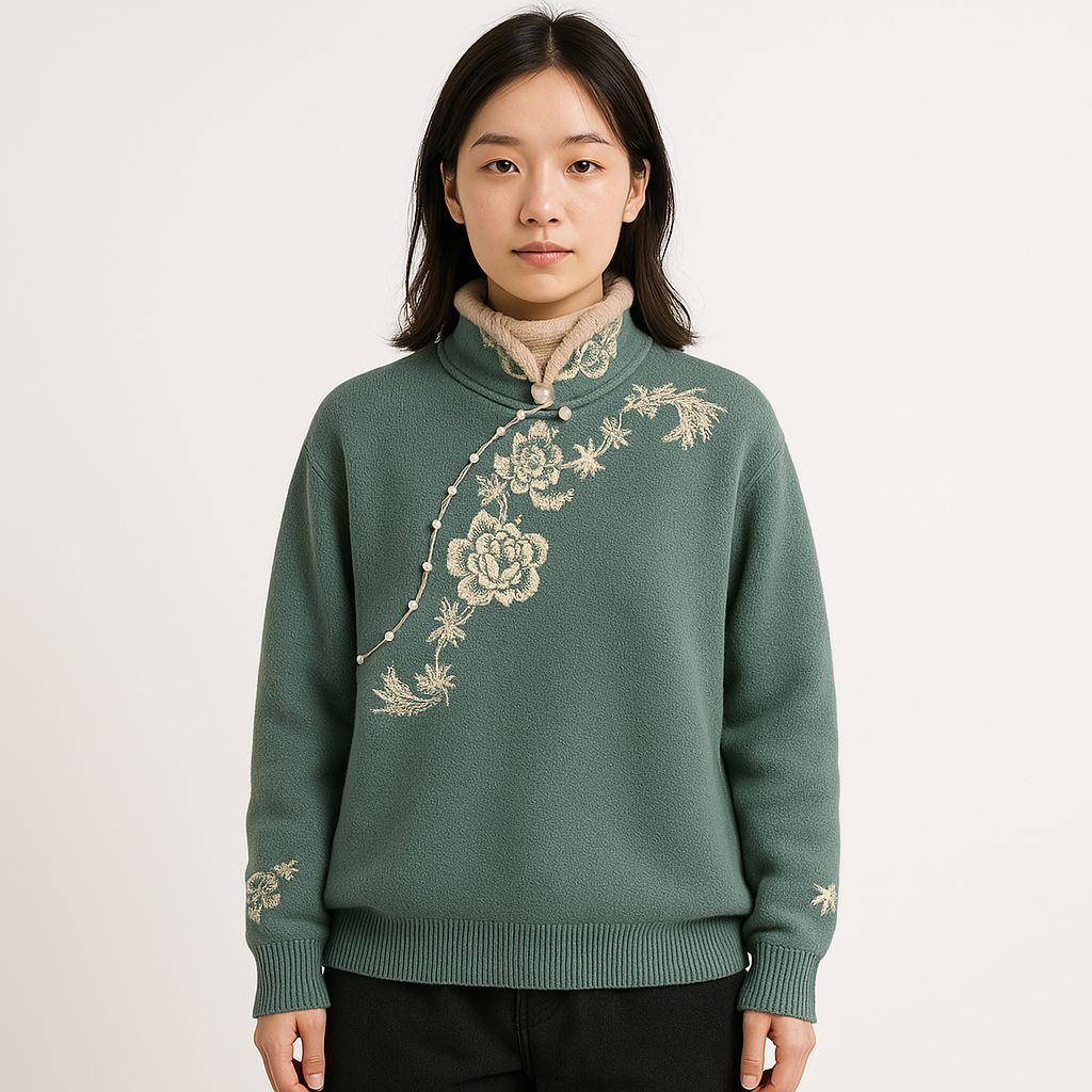 Pull Brodé Col Montant | Hiver | Élégant et Confortable
