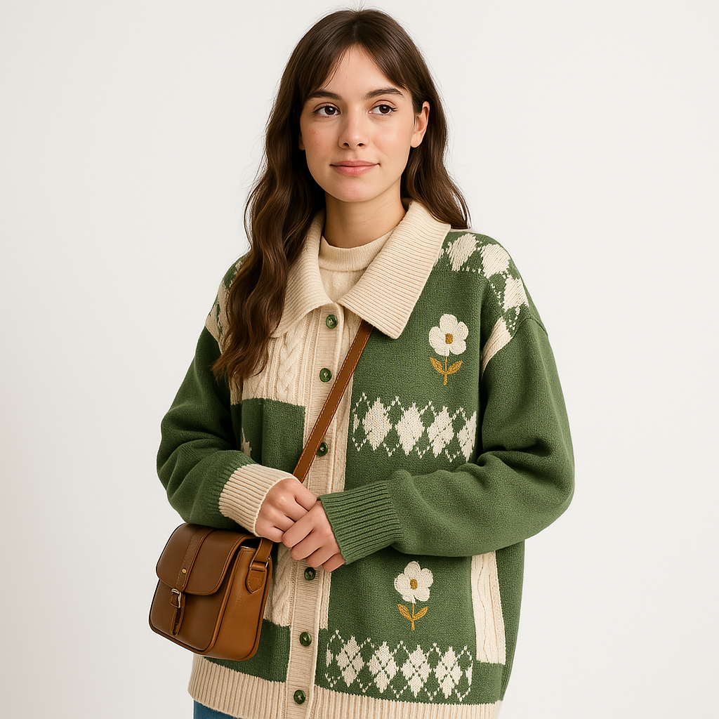 Cardigan Patchwork Fleur | Rose ou Vert | Douillet & Stylé
