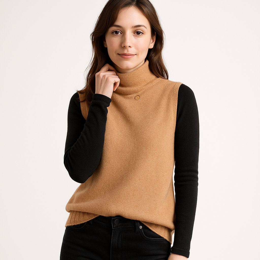 Pull Sans Manches Col Montant | Camel, Caramel, Abricot | Minimaliste & Confortable