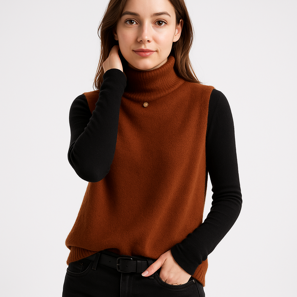 Pull Sans Manches Col Montant | Camel, Caramel, Abricot | Minimaliste & Confortable
