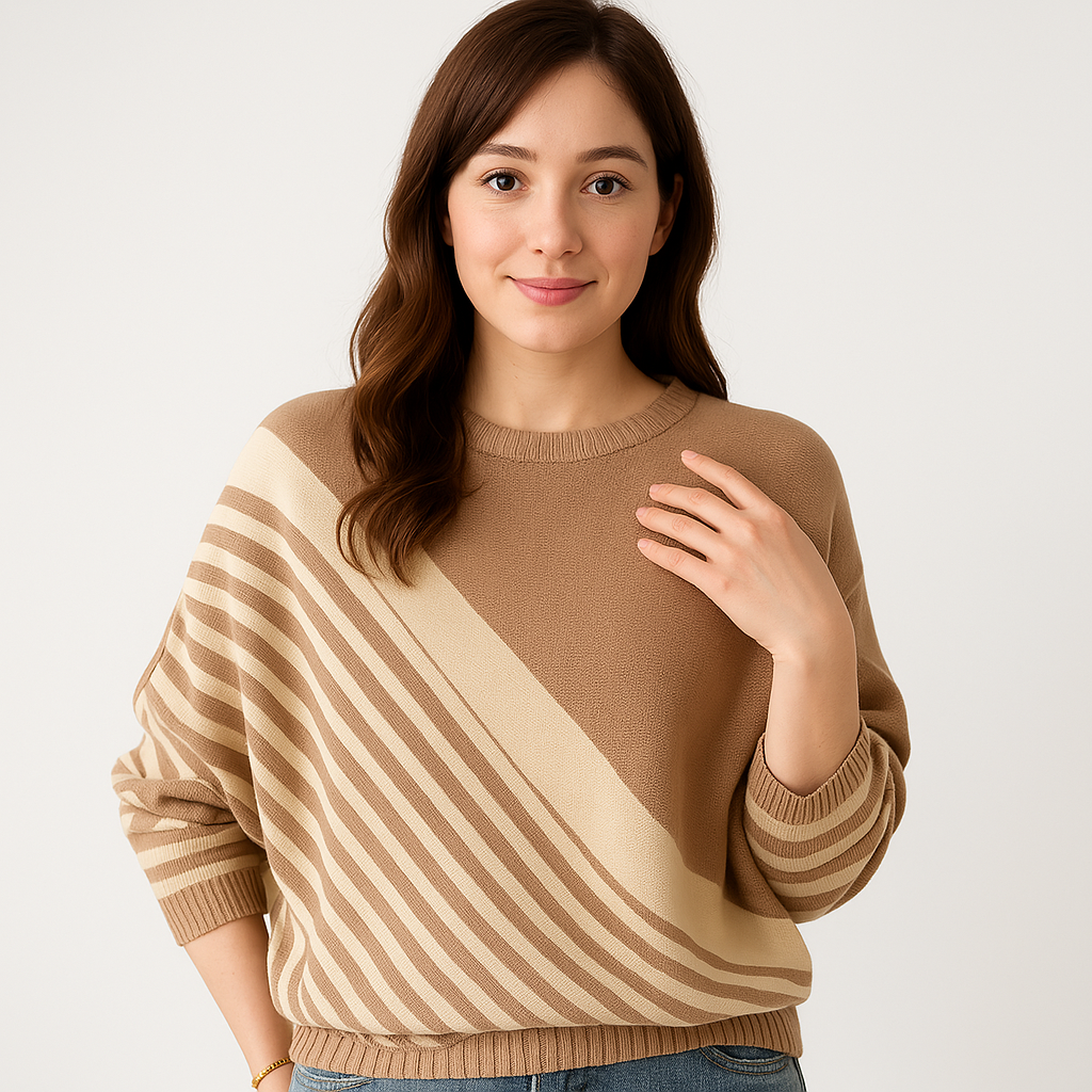 Pull à Rayures Diagonales | Noir, Kaki, Gris | Fluide & Moderne