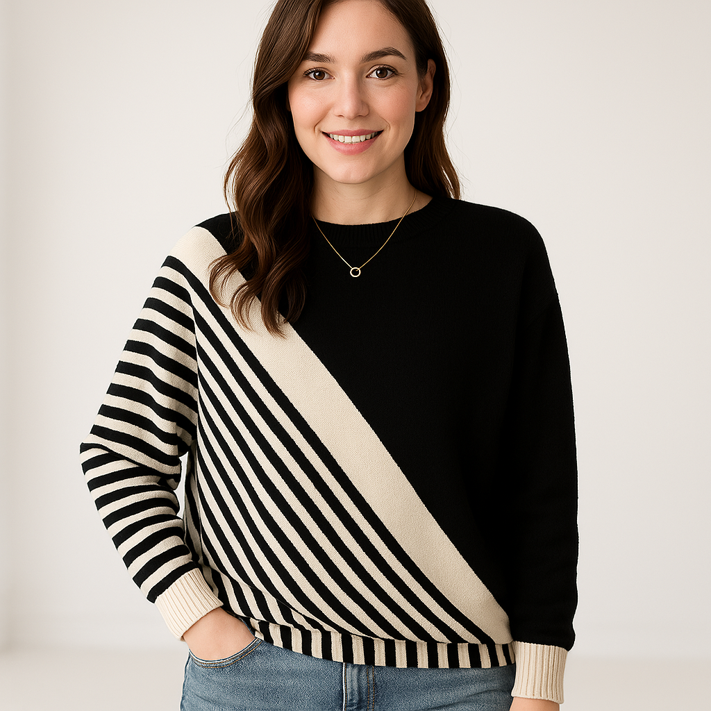 Pull à Rayures Diagonales | Noir, Kaki, Gris | Fluide & Moderne
