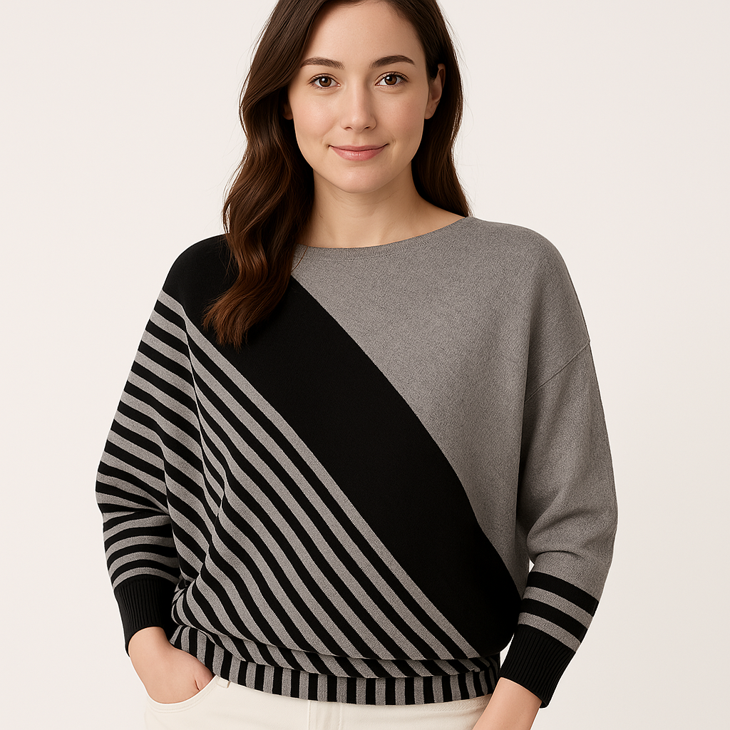 Pull à Rayures Diagonales | Noir, Kaki, Gris | Fluide & Moderne