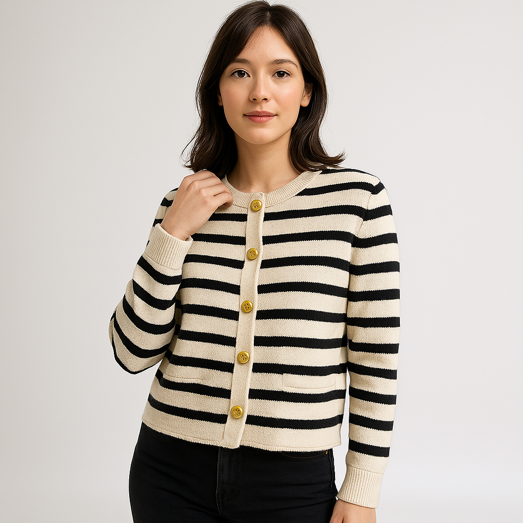 Cardigan Rayé Boutonné | Rouge & Noir| Style Chic Décontracté