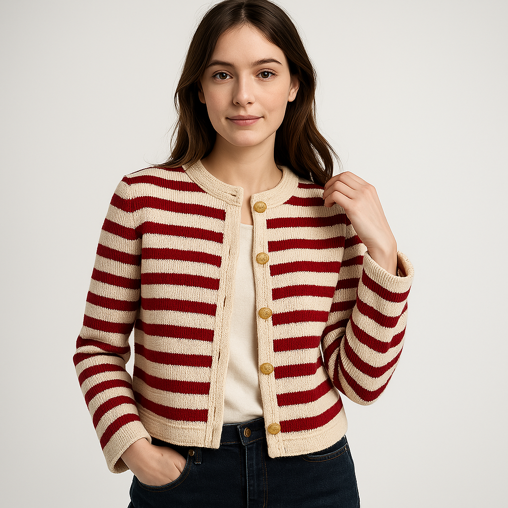 Cardigan Rayé Boutonné | Rouge & Noir| Style Chic Décontracté