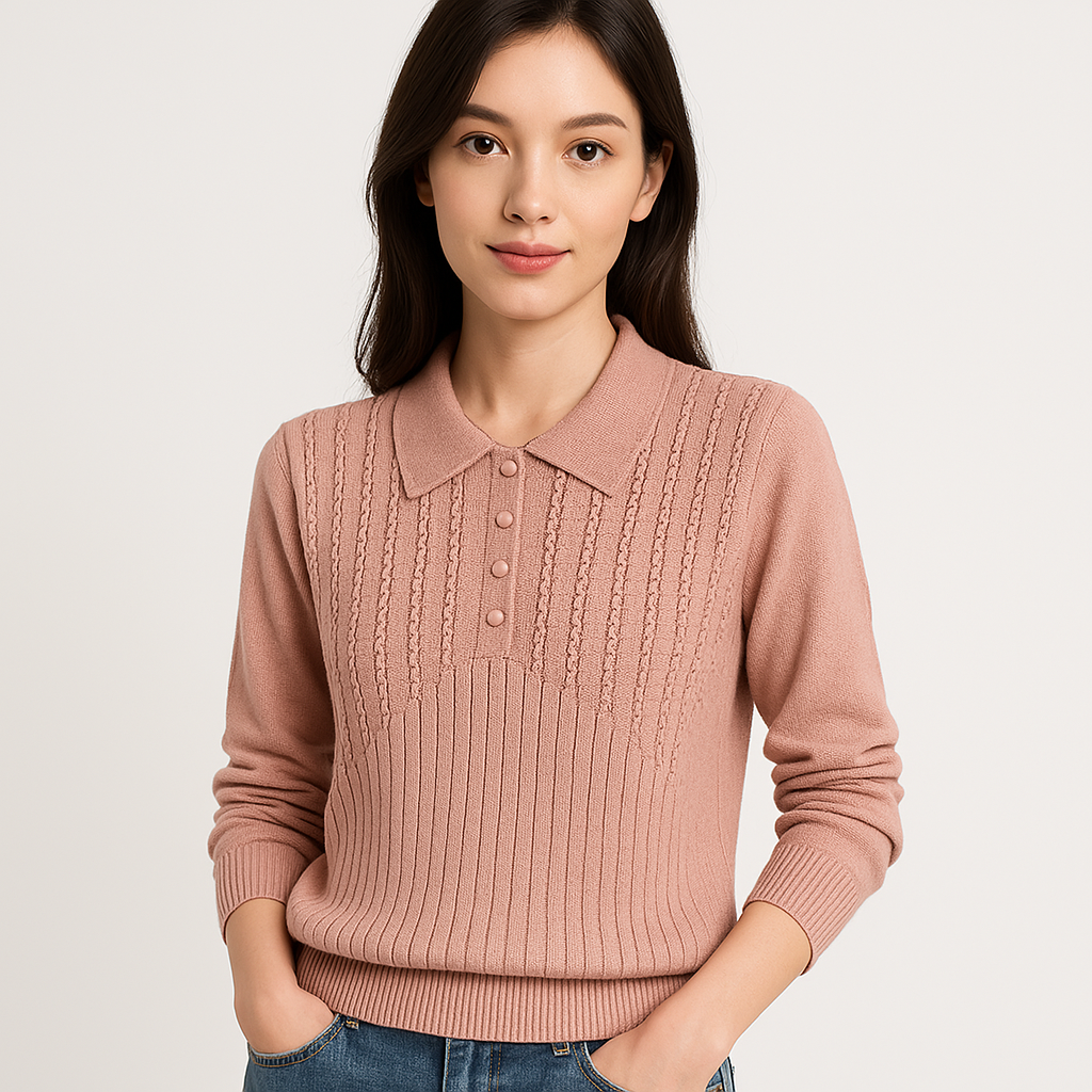 Pull Col Chemise à Détails Maille | Rose Clair, Rouge, Vert | Élégant & Confortable