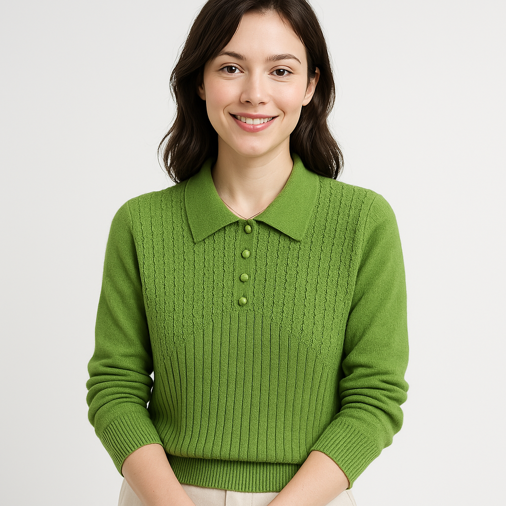 Pull Col Chemise à Détails Maille | Rose Clair, Rouge, Vert | Élégant & Confortable