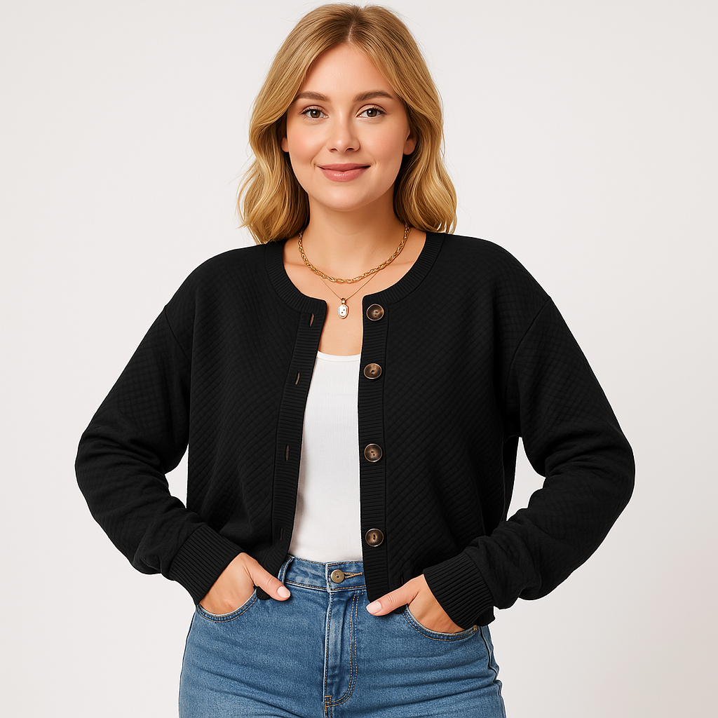 Cardigan Texturé Boutonné | Gris, Noir, Abricot | Style Minimal Chic