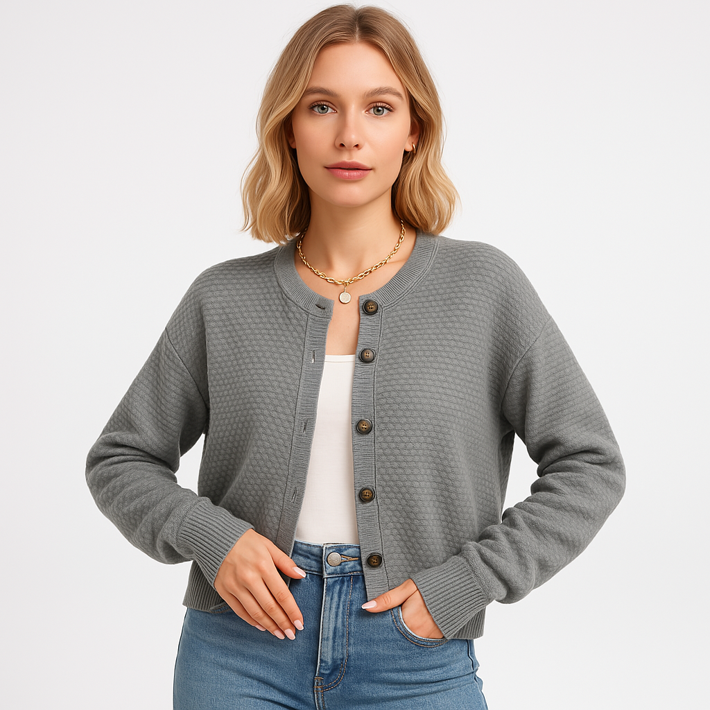 Cardigan Texturé Boutonné | Gris, Noir, Abricot | Style Minimal Chic